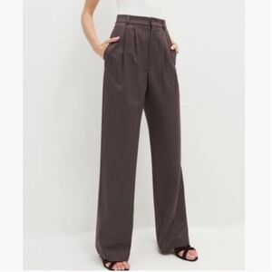 Reformation Mason Pants in Chocolate Stripe Brown Wool Blend